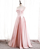 Simple satin long pink prom dress, pink evening dress HZ1024