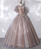 Pink tulle lace long prom dress pink lace prom gown HZ1024