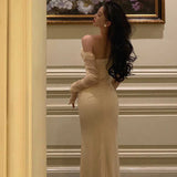 Sexy Mermaid Off The Shoulder Tulle White Satin Long Prom Dress Evening Dresses HZ1024