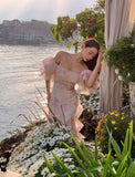 Elegant Flowers Pink Prom Dress Long Party Birthday Outfits HZ1022
