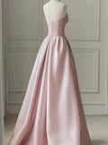 A-Line Satin Tulle Pink Long Prom Dress With Pearls HZ1024