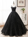 Black sweetheart tulle long prom dress black evening dress HZ1024