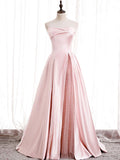 Simple satin long pink prom dress, pink evening dress HZ1024