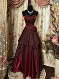 Wine Red Straps Sweetheart Vintage Style Party Dress, Wine Red Prom Dress HZ1024