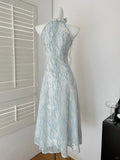 Sweet Blue And White Gradient A-line Halter Neck Chiffon Long Prom Dress Evening Dress HZ1022