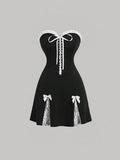 Cute A line Strapless Black Velvet Homecoming Dress With Bowknot HZ1024