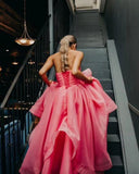 Pretty Light Pink A Line Strapless Organza Prom Dress Long Prom Dresses HZ1024