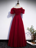Simple burgundy tulle long prom dress burgundy evening dress HZ1024