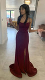 Sexy Mermaid Spaghetti Straps Burgundy Sleeveless Sequin Prom Dress HZ1024