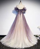 Purple tulle sequin long prom dress purple evening dress HZ1024