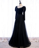 Simple black satin long prom dress black evening dress HZ1024