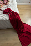 Elegant Sheath Straps Burgundy Satin Silver Beads Slit Long Prom Dresses Formal Dress HZ1024