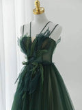 Ball Gown Spaghetti Straps Floor Length Dark Green Long Prom Dresses HZ1024