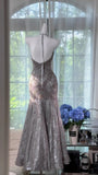 Vintage Silver-grey Mermaid Backless Beaded Lace Long Prom Dress Evening Dress HZ1022