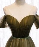 Simple green v neck tulle long prom dress green evening dress HZ1024