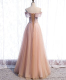 Pink tulle sequin long prom dress pink tulle formal dress HZ1024