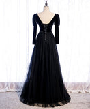 Simple black satin long prom dress black evening dress HZ1024