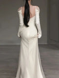 Elegant Mermaid Off shoulder Satin Long Sleeve Wedding Dress HZ1024