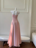 Sweet Pink A-line Strap Chiffon Long Prom Dress Evening Dress HZ1022