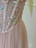Sweet Pink A-line Suspenders Sequined Tulle Long Prom Dress Evening Dress Bridesmaid Dress HZ1022