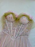 Sweet Pink A-line Suspenders Sequined Tulle Long Prom Dress Evening Dress Bridesmaid Dress HZ1022