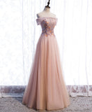 Pink tulle sequin long prom dress pink tulle formal dress HZ1024