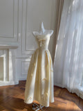Sweet Light Yellow A-line Spaghetti Strap Bow Satin Long Prom Dress Evening Dress Bridesmaid Dress HZ1022