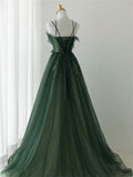Ball Gown Spaghetti Straps Floor Length Dark Green Long Prom Dresses HZ1024