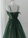 Ball Gown Spaghetti Straps Floor Length Dark Green Long Prom Dresses HZ1024