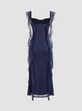 Elegant Sheath Square Neckline Navy Blue Chiffon Ruffles Prom Dresses Formal Dress HZ1024
