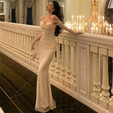 Sexy Mermaid Off The Shoulder Tulle White Satin Long Prom Dress Evening Dresses HZ1024