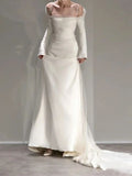 Elegant Mermaid Off shoulder Satin Long Sleeve Wedding Dress HZ1024