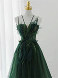 Ball Gown Spaghetti Straps Floor Length Dark Green Long Prom Dresses HZ1024