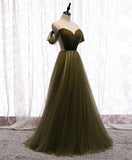 Simple green v neck tulle long prom dress green evening dress HZ1024