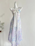 Sweet Purple And Blue Gradient A-line Suspender Bow Chiffon Long Prom Dress Evening Dress HZ1022