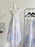 Sweet Purple And Blue Gradient A-line Suspender Bow Chiffon Long Prom Dress Evening Dress HZ1022