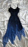 Elegant A Line Spaghetti Straps Navy Blue Chiffon Beads Long Prom Dresses Formal Dress HZ1024