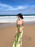 Vintage Mermaid Straps Birthday Party Dresses Ankle Length Bud Green Prom Dresses HZ1022