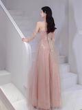 A line Spaghetti Straps Floor Length Pink Long Prom Dresses HZ1024