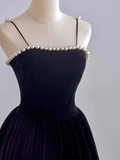 Simple A line Knee Length Sleeveless Velvet Black Prom Dress HZ1024