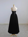 Simple A line Knee Length Sleeveless Velvet Black Prom Dress HZ1024