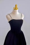 Simple A line Knee Length Sleeveless Velvet Black Prom Dress HZ1024