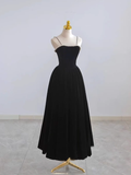 Simple A line Knee Length Sleeveless Velvet Black Prom Dress HZ1024