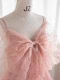 Ball Gown Sleeveless Pink Tulle Prom Dress HZ1024