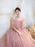 Ball Gown Sleeveless Pink Tulle Prom Dress HZ1024