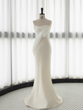 Simple Mermaid Sweetheart White Satin Wedding Dresses HZ1024