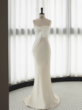 Simple Mermaid Sweetheart White Satin Wedding Dresses HZ1024