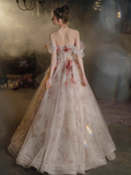 Beautiful A line Off The Shoulder Tulle Floral Wedding Dresses HZ1024