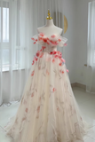Beautiful A line Off The Shoulder Tulle Floral Wedding Dresses HZ1024