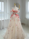 Beautiful A line Off The Shoulder Tulle Floral Wedding Dresses HZ1024